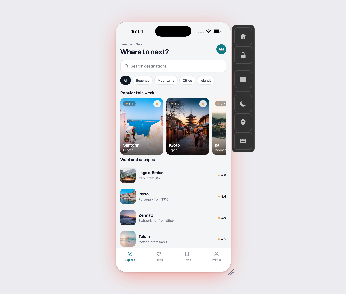 A public share page: an iPhone streaming the app in the browser, with the session controls beside it and nothing to install
